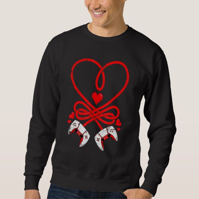 Video Gamer Valentines Day Shirt Controllers Heart Lång Ärmad Tröja (Framsida)