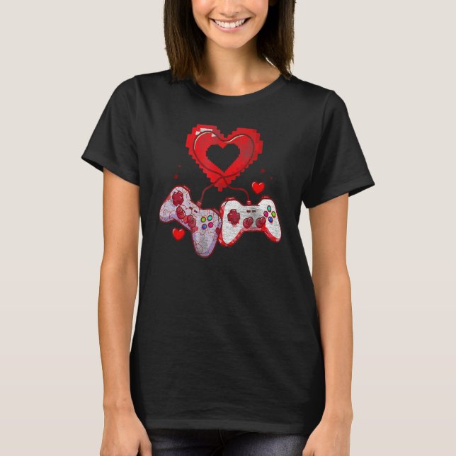 Video Gamer Valentines day T-Shirt med styrenhet (Framsida)