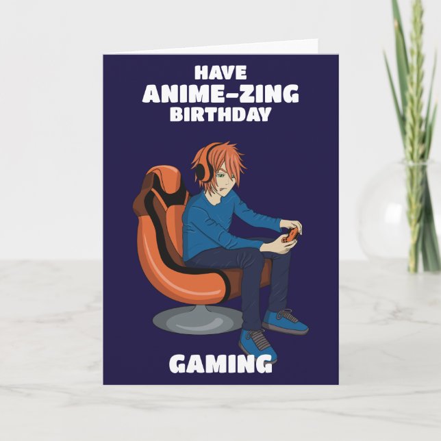 Video Games Anime Gamer Boy Birthday Kort (Framsida)