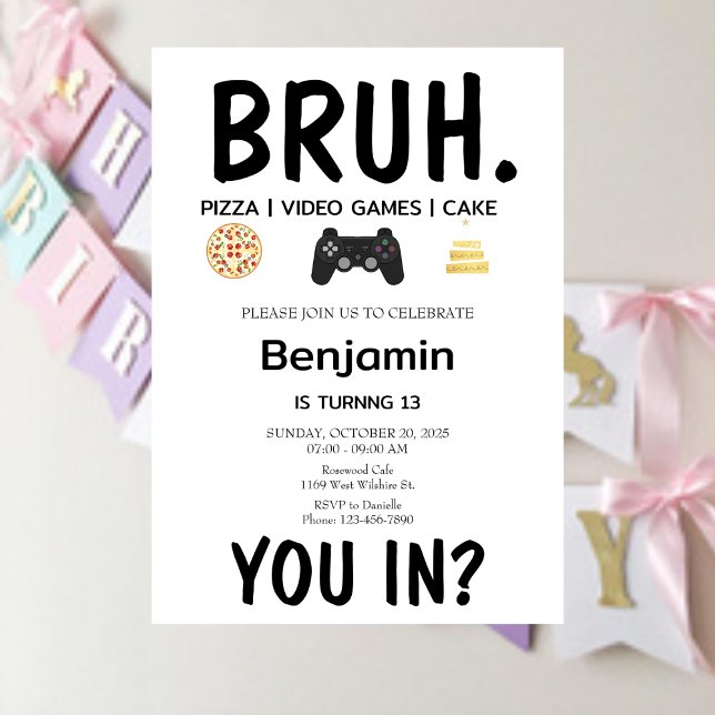 VIDEO GAMES Bruh Birthday-inbjudan Inbjudningar (Skapare uppladdad)