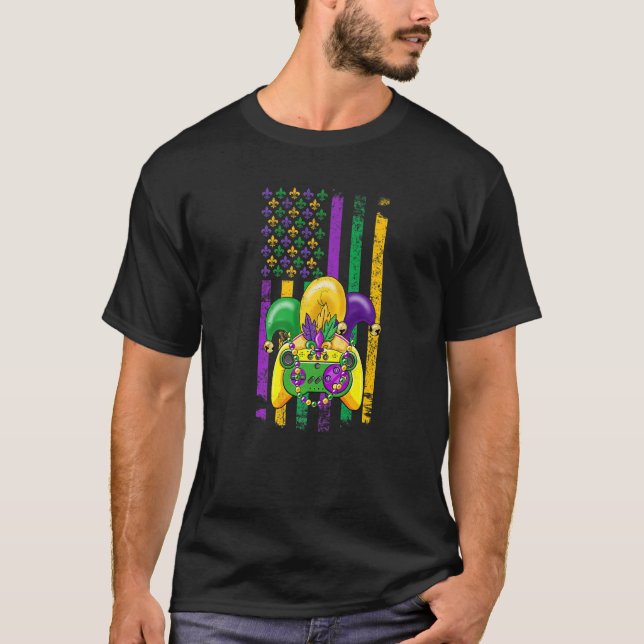 Video Games Mardi Gras Carnival Beads American Fla T Shirt (Framsida)