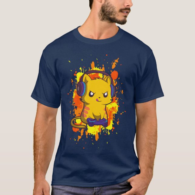 Video Gaming Katt Present till en Video Spelare vi T Shirt (Framsida)