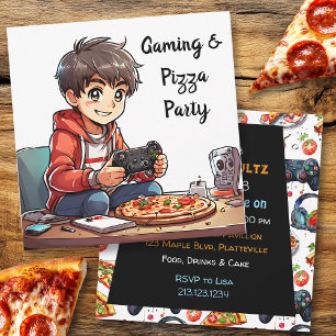 Video Gaming och Pizza Party Boy's Birthday Inbjudningar