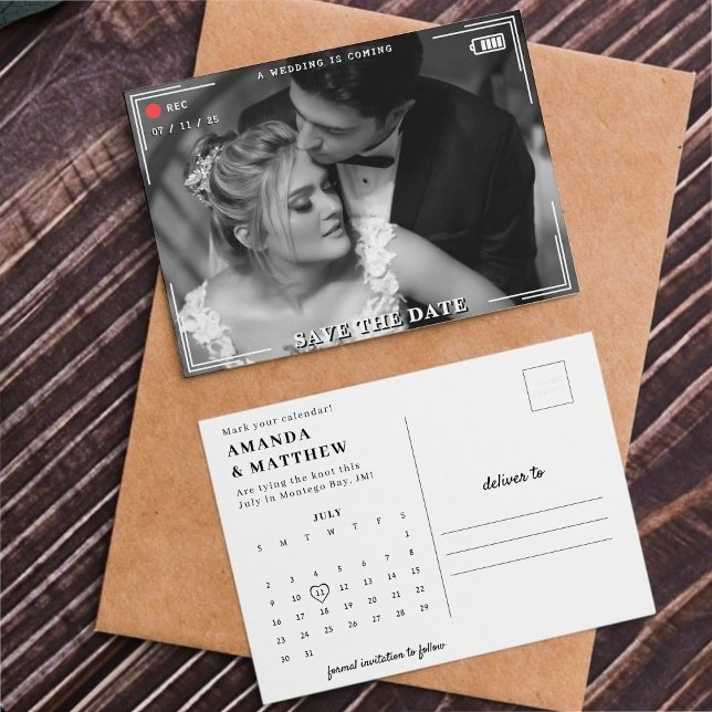 Video Kamera Foto Bröllop Spara Datum Vykort (Video Camera Photo Wedding Save the Date Postcard
)