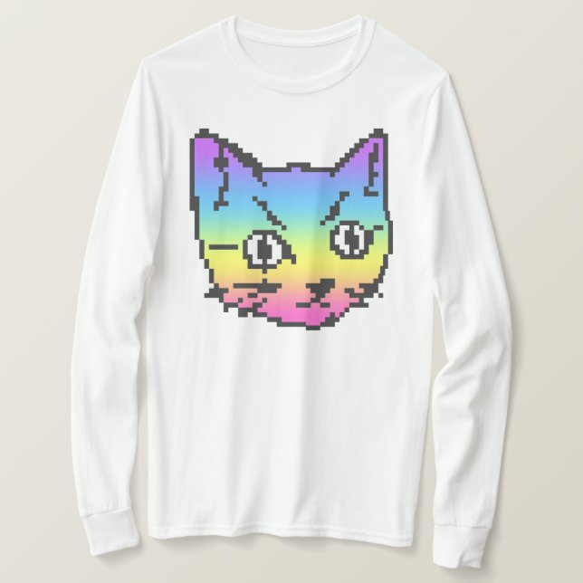 VIDEO KITTY CAT PIXEL KONST LÅNGÄRMAD T-SHIRT (Design framsida)