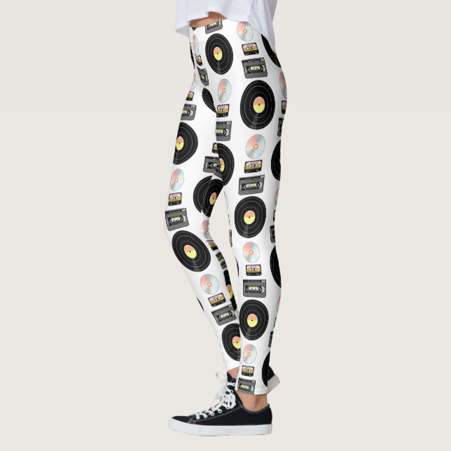 Videoband Vinyl LP mönster Leggings (Vänster)