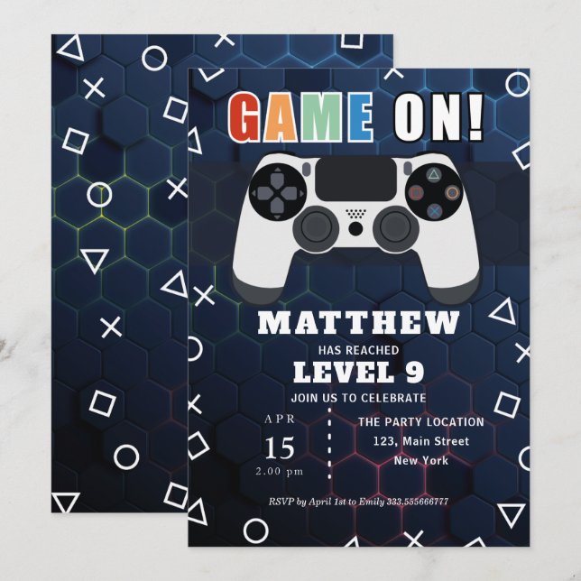 Videogame Controller Födelsedagsfest inbjudan (Fram/baksida)