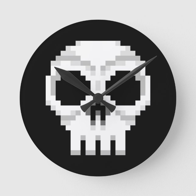 Videogame Death Skull - Pixel Art Rund Klocka (Framsida)