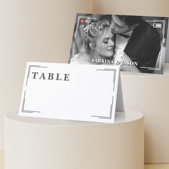 Videokamerans fotohörn Gräns Bröllop Placeringskort (Video Camera Photo Corner Border Wedding Place Card
)