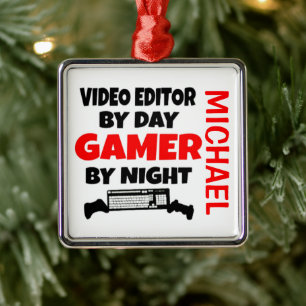 Videoredigeraren Kärlek spelar videospel Julgransprydnad Metall
