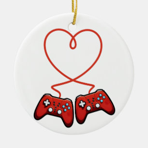 Videospelaren Valentines day med styrenheter i hjä Julgransprydnad Keramik