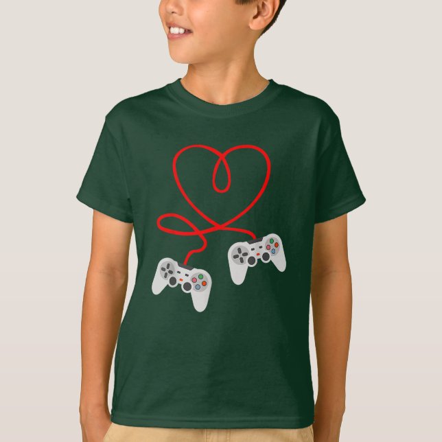 Videospelaren Valentines day med styrenheter i hjä T Shirt (Framsida)