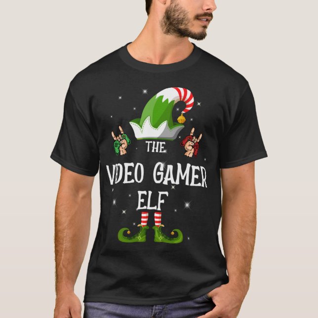 Videospelarens Elf-familj matchar jul T Shirt (Framsida)