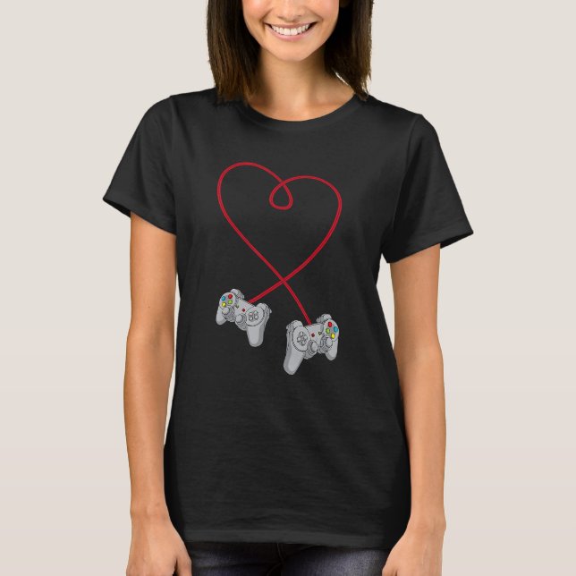 Videospelarhjärtan Valentines day med styrenheter T Shirt (Framsida)