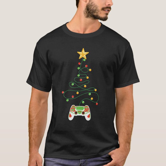 Videospelarstyrenhet God jul Träd Decor T Shirt (Framsida)