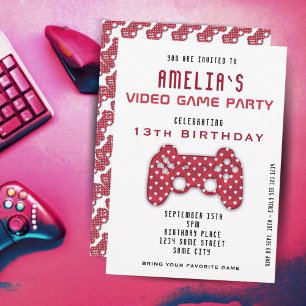 Videospelets Party Red Controller-spelande på föde Inbjudningar
