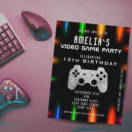 Videospelets Party-styrenhet Neon-spelande på föde Inbjudningar