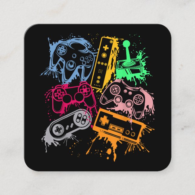 Videospelkonsolstyrenheter Retro 80:s 90:e båge Fyrkantigt Visitkort (Framsida)