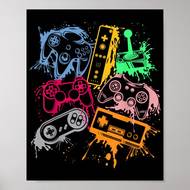 Videospelkonsolstyrenheter Retro 80:s 90:e båge Poster (Framsidan)
