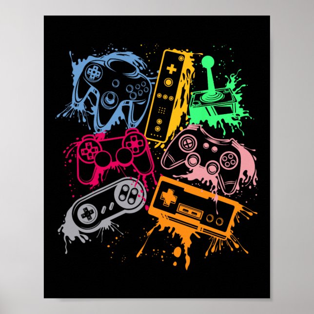 Videospelkonsolstyrenheter Retro 80:s 90:e båge Poster (Framsidan)