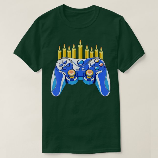 Videospelskontroll Chanukah Menorah Candelabra T Shirt (Design framsida)