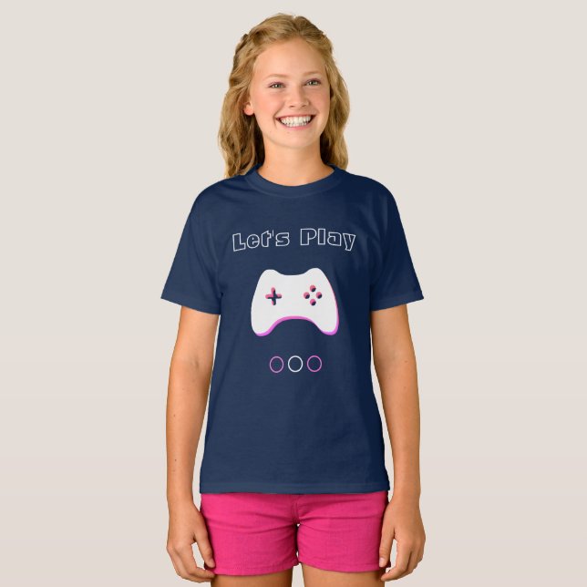 Videospelskontroll, Låt oss Spela upp, Blått och R T Shirt (Hel framsida)