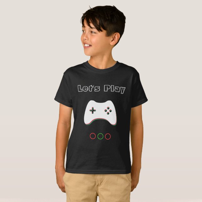 Videospelskontroll, Låt oss Spela upp, Röd och Grö T Shirt (Hel framsida)