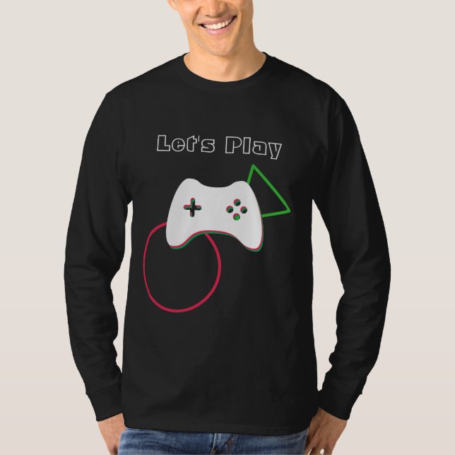 Videospelskontroll, Låt oss Spela upp, Röd och Grö T Shirt (Framsida)