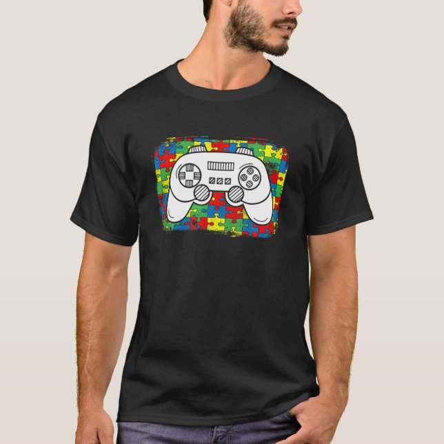 Videospelsstyrenhet Autism Awareness Puzzle Piec T Shirt (Framsida)