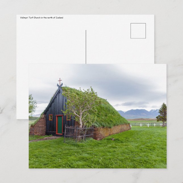 Vidimyri Turf Church i norra Islandet Vykort (Fram/baksida)