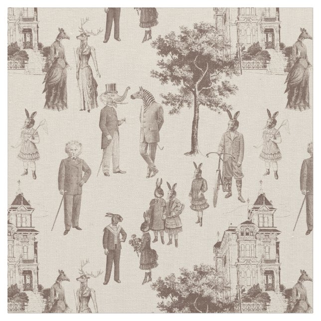 vidriga segroriska djur bruna beige toile tyg (Närbild)