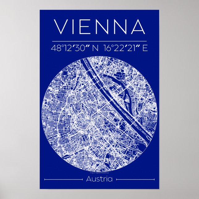 Vienna Blueprint City Map Poster Minimal Wall Art (Framsidan)