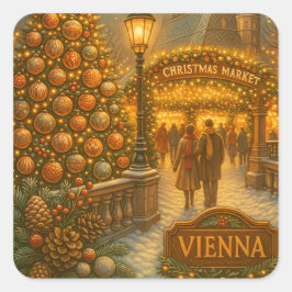 Vienna Christmas Market Vintage Travel Sticker  Fyrkantigt Klistermärke