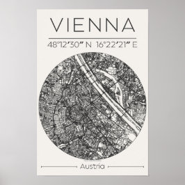 Vienna City Map Poster – Charcoal Minimal Wall Art
