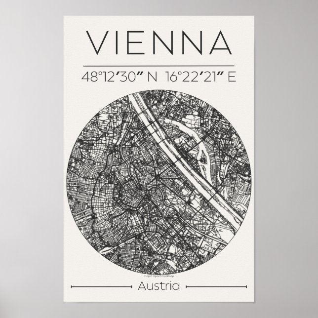 Vienna City Map Poster – Charcoal Minimal Wall Art (Framsidan)