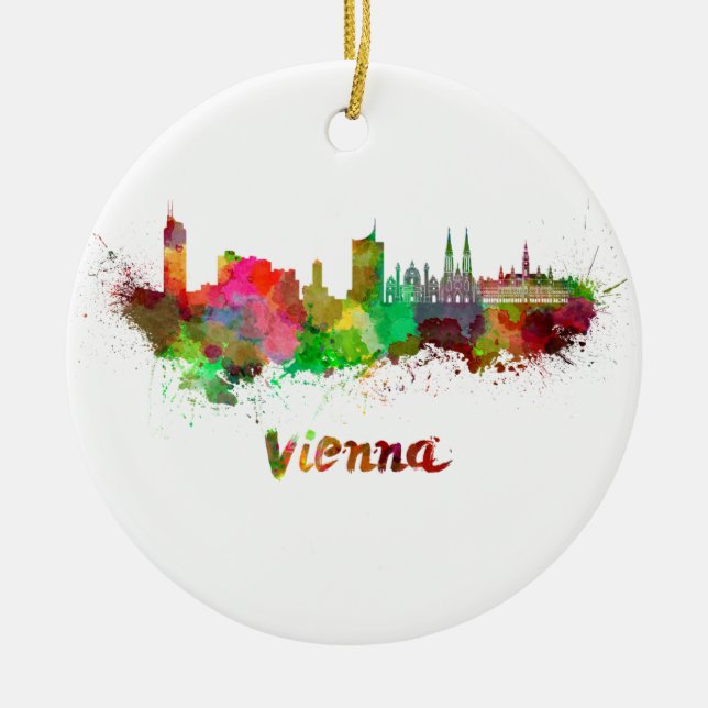 Vienna skyline in watercolor julgransprydnad keramik (Framsidan)