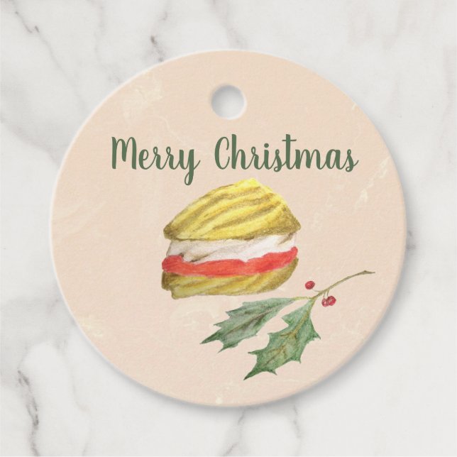 Viennese Whirls Biscuit and Holly Christmas Gift Gåvor Etiketter (Framsida)