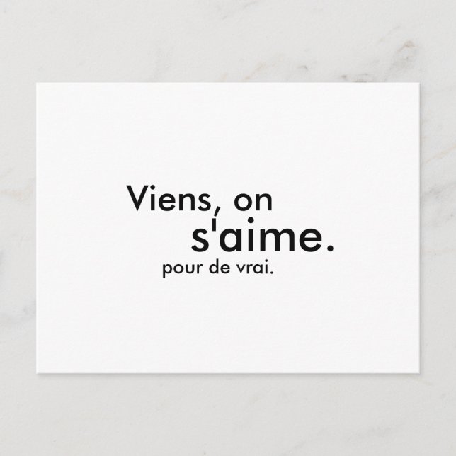Viens, på'aime. pour de vrai. vykort (Framsida)