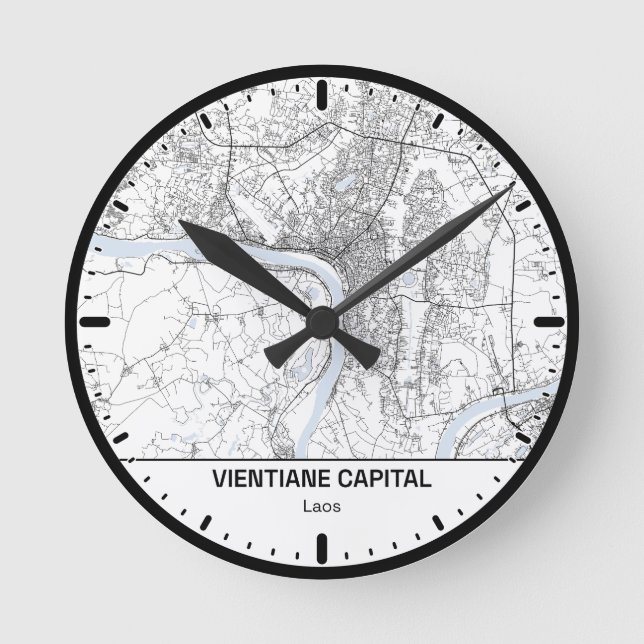 Vientiane Clock City Line Art Rund Klocka (Framsida)