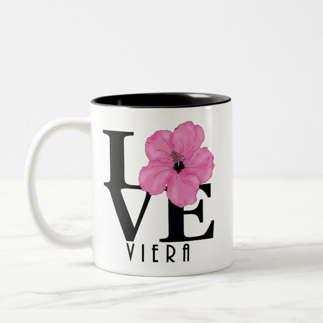 Viera KÄRLEK Rosa Hibiscus 11oz Två-Tonad Mugg (Vänster)