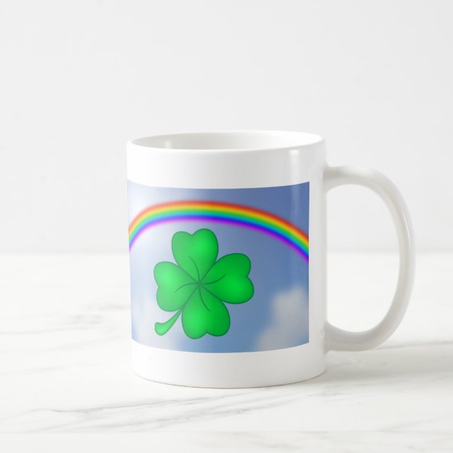 Vierblättriges Kleeblatt mit Regenbogen Kaffemugg (Höger)