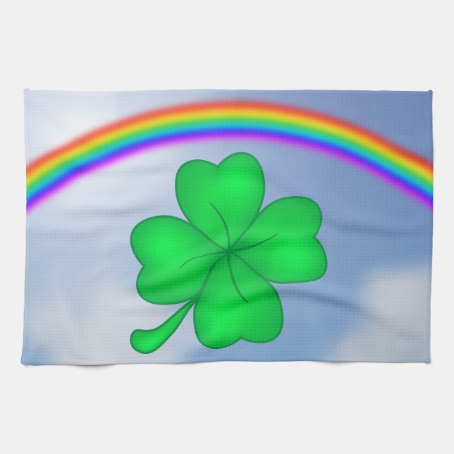 Vierblättriges Kleeblatt mit Regenbogen Kökshandduk (Horisontell)