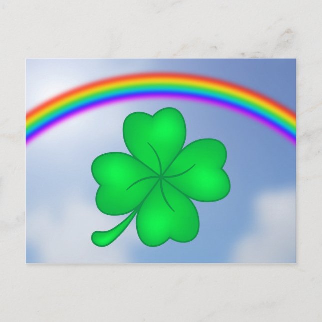 Vierblättriges Kleeblatt mit Regenbogen Vykort (Framsida)
