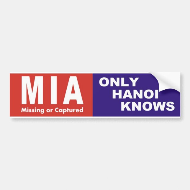 Vietnam Bumper Sticker MIA "Only Hanoi Knows" 1970 Bildekal (Framsidan)