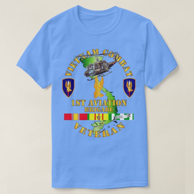 Vietnam Combat Cavalry Veteran w 1st Aviation Bde T Shirt (Design framsida)