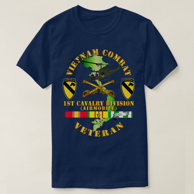 Vietnam Combat Cavalry Veteran w 1st Cavalry Div S T Shirt (Design framsida)