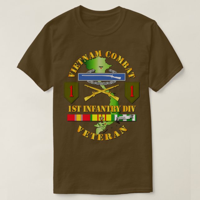 Vietnam Combat Infantry Veteran w 1st Inf Div SSI T Shirt (Design framsida)
