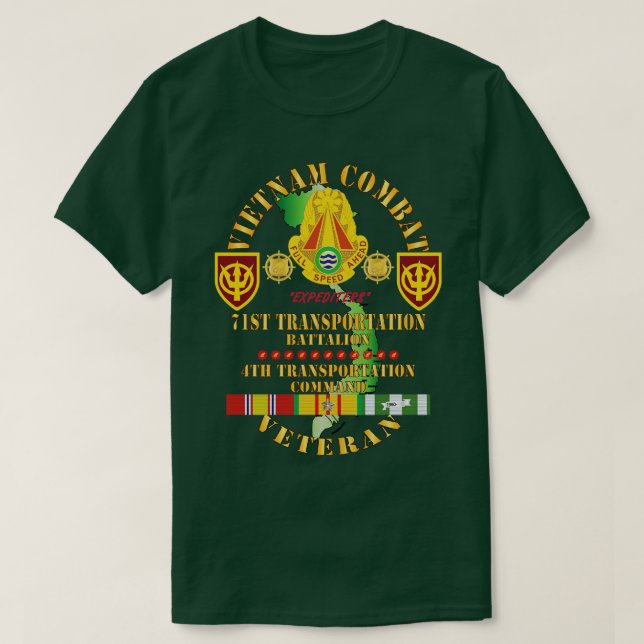 Vietnam Combat Veteran med 71st Transportation Bn  T Shirt (Design framsida)