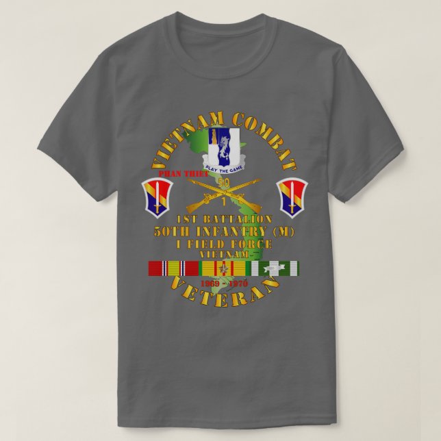 Vietnam Combat Veteran w 1st Bn 50th Inf I Fält T Shirt (Design framsida)