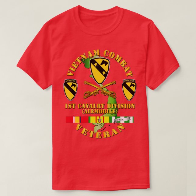 Vietnam Combat Veteran w 1st Cav DUI T Shirt (Design framsida)